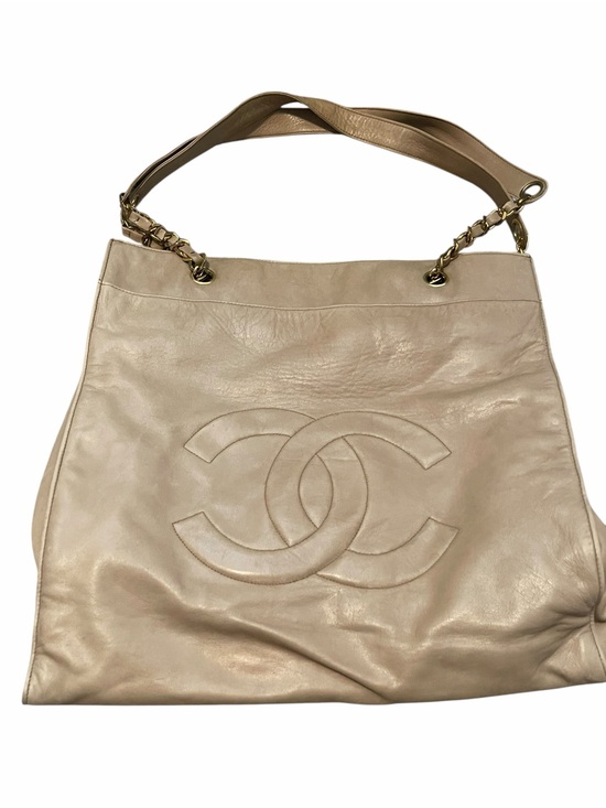 CHANEL Handbags - CHANEL Beige Leather Shoulder Bag with Interlocking CC